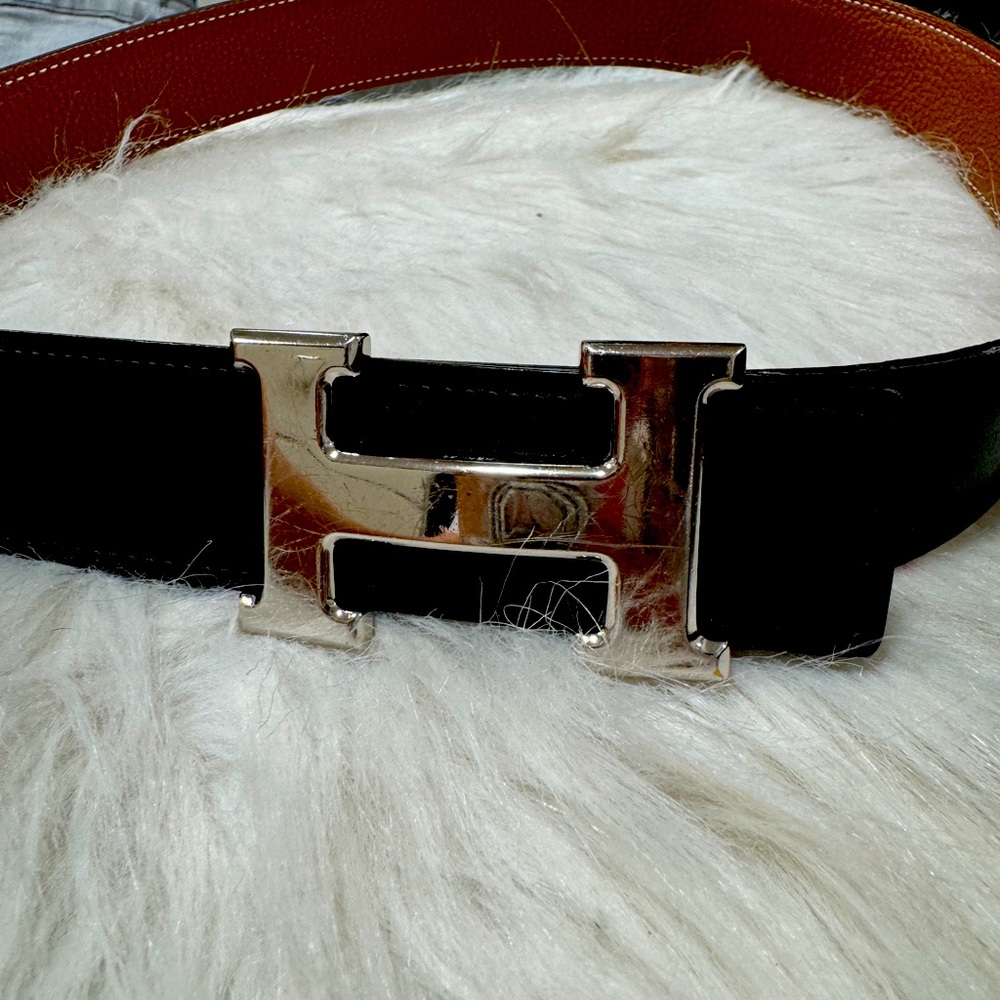 Hermes H Reversible Leather Belt Size 80 SHW